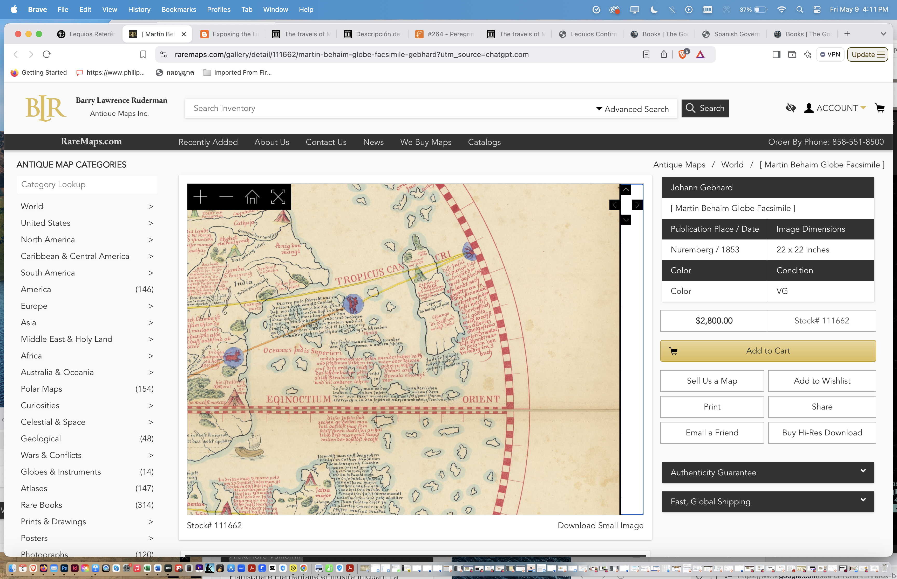 1853 Johann Gebhard Behaim Reconstruction - Cipango is Philippines 