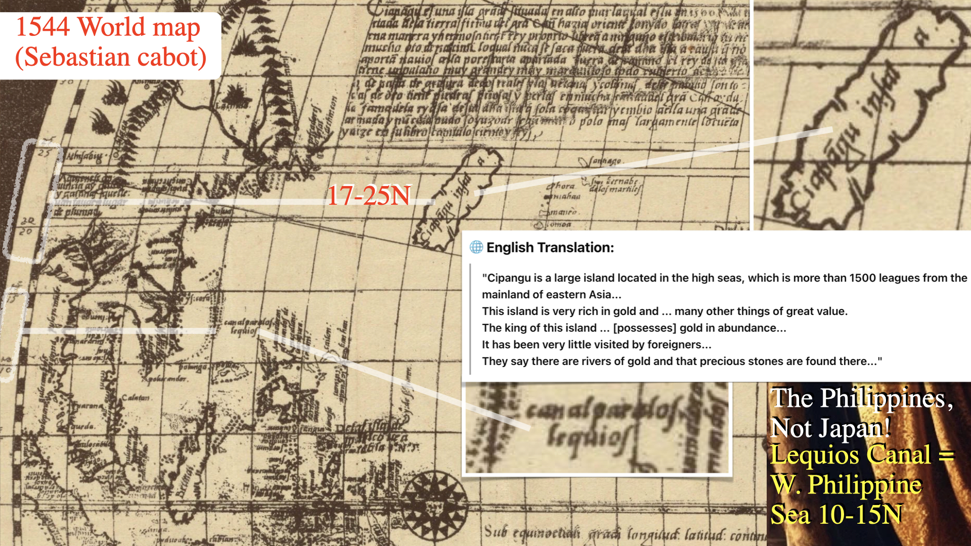 1544 Sebastian Cabot Map Lequios and Zipangu Philippines