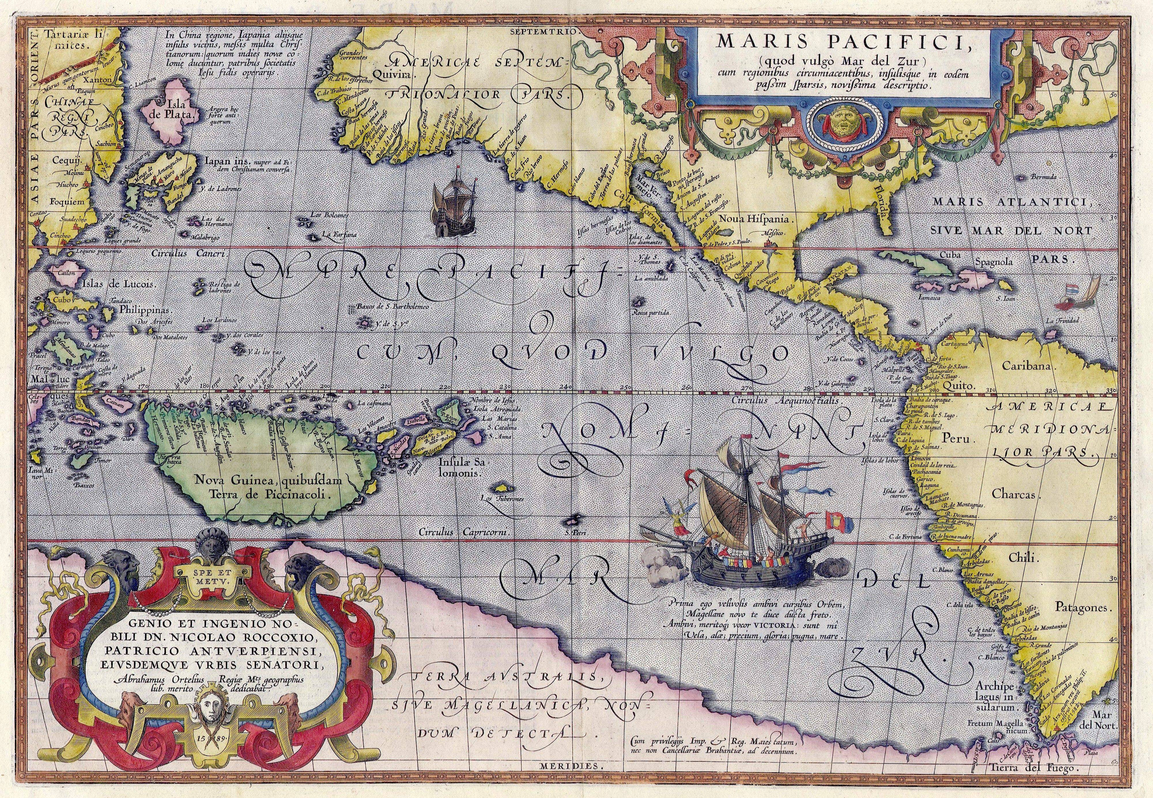 1589 Maris Pacifici Ortelius Map